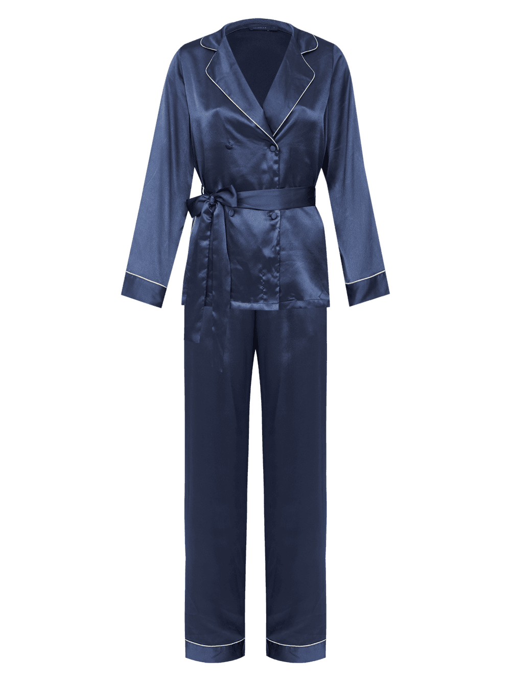 Pijama Longo Manga Longa Cetim Eleonora Azul Vintage Indigo