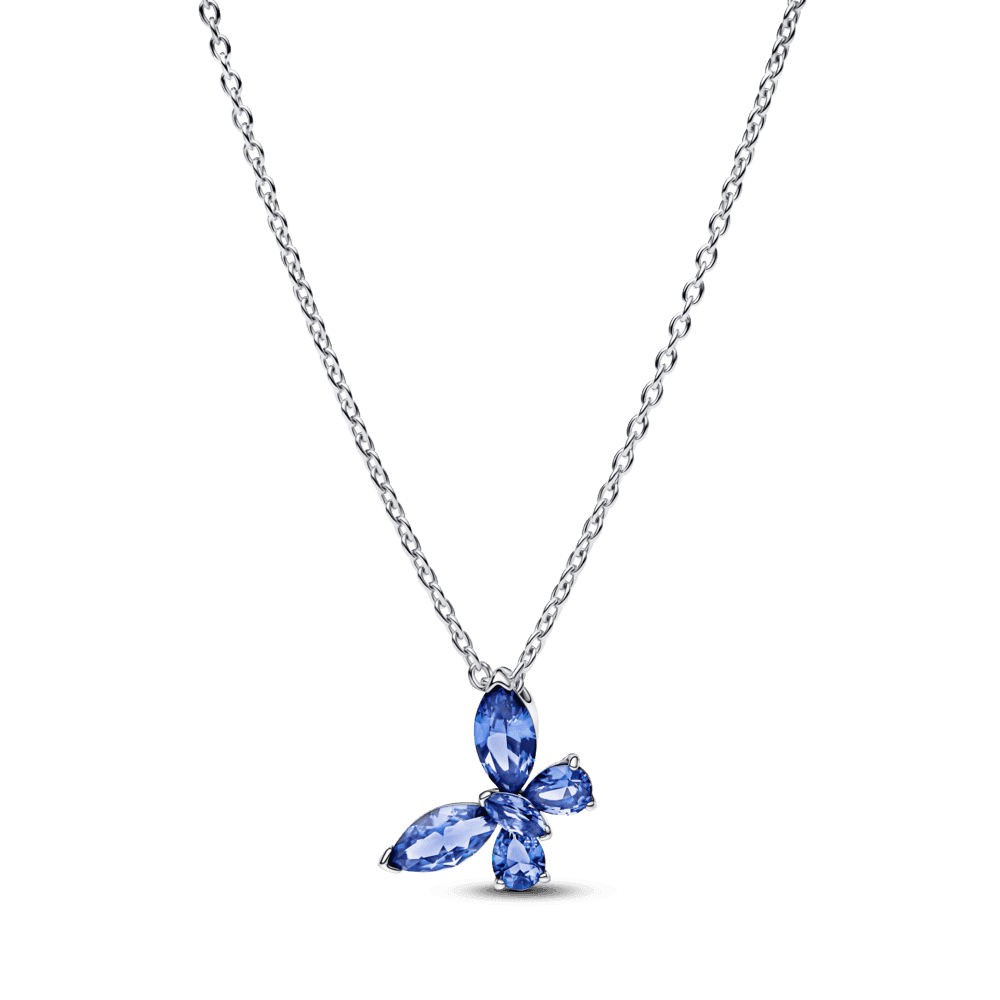 Colar De Prata Pingente Borboleta Azul Brilhante